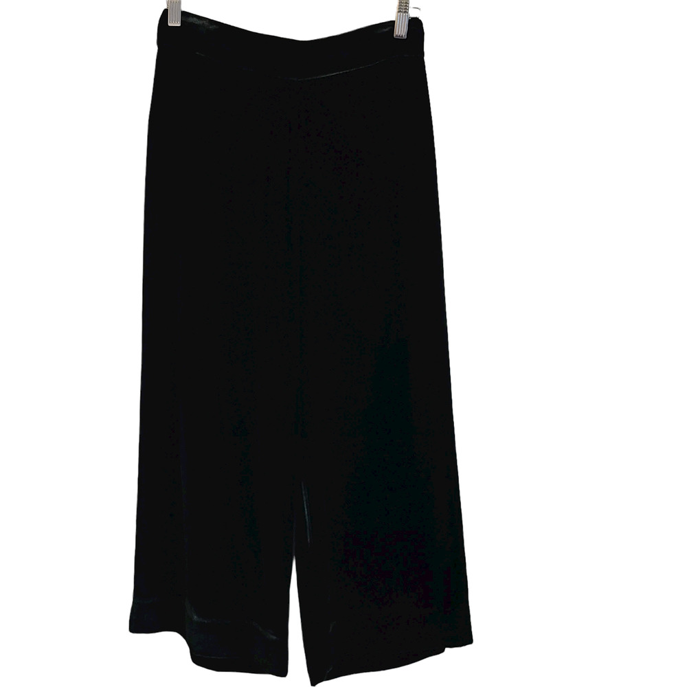 REBECCA TAYLOR Wide Leg Cropped Black Velvet Pants 618654P821 Women's Size 6